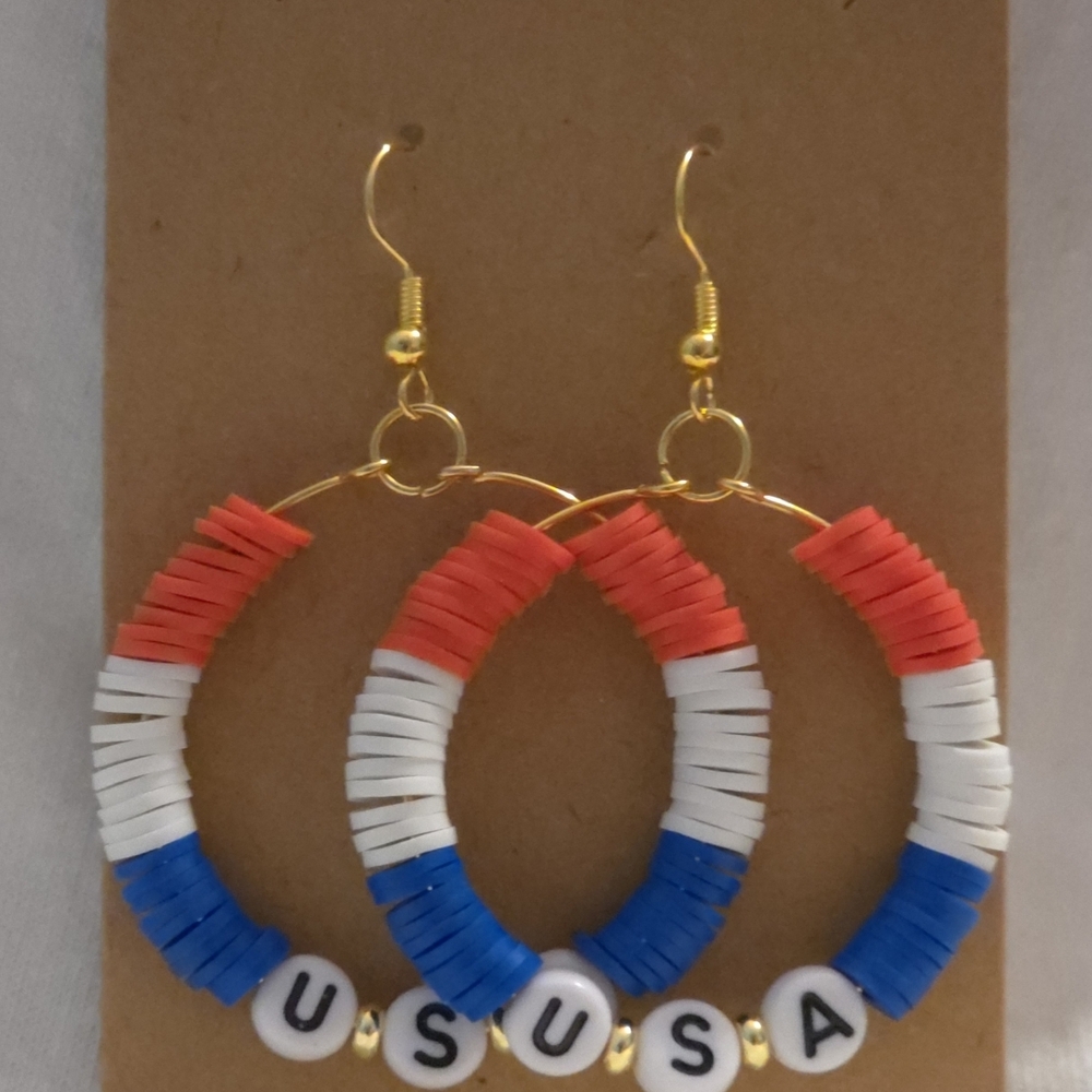 Red, White, and Blue USA Hoop Earrings